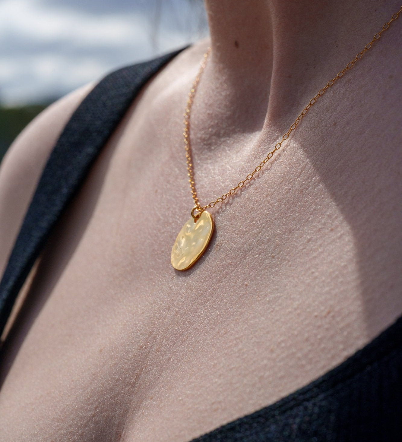 gold vermeil hammered pendant necklace