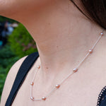 pink multi pearl silver chain necklace