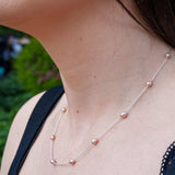 pink multi pearl silver chain necklace