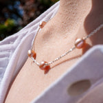 pink multi pearl silver chain necklace