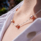 pink multi pearl silver chain necklace