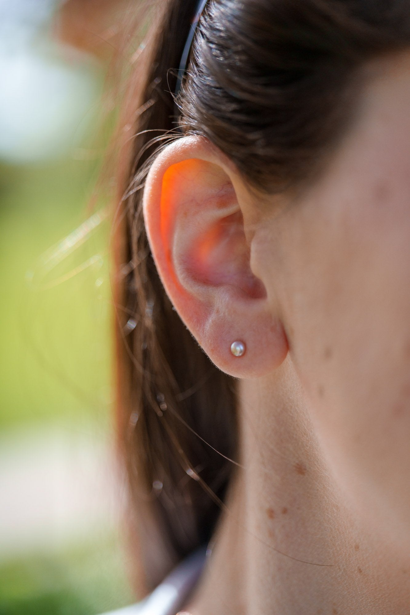 pink pearl silver stud earrings