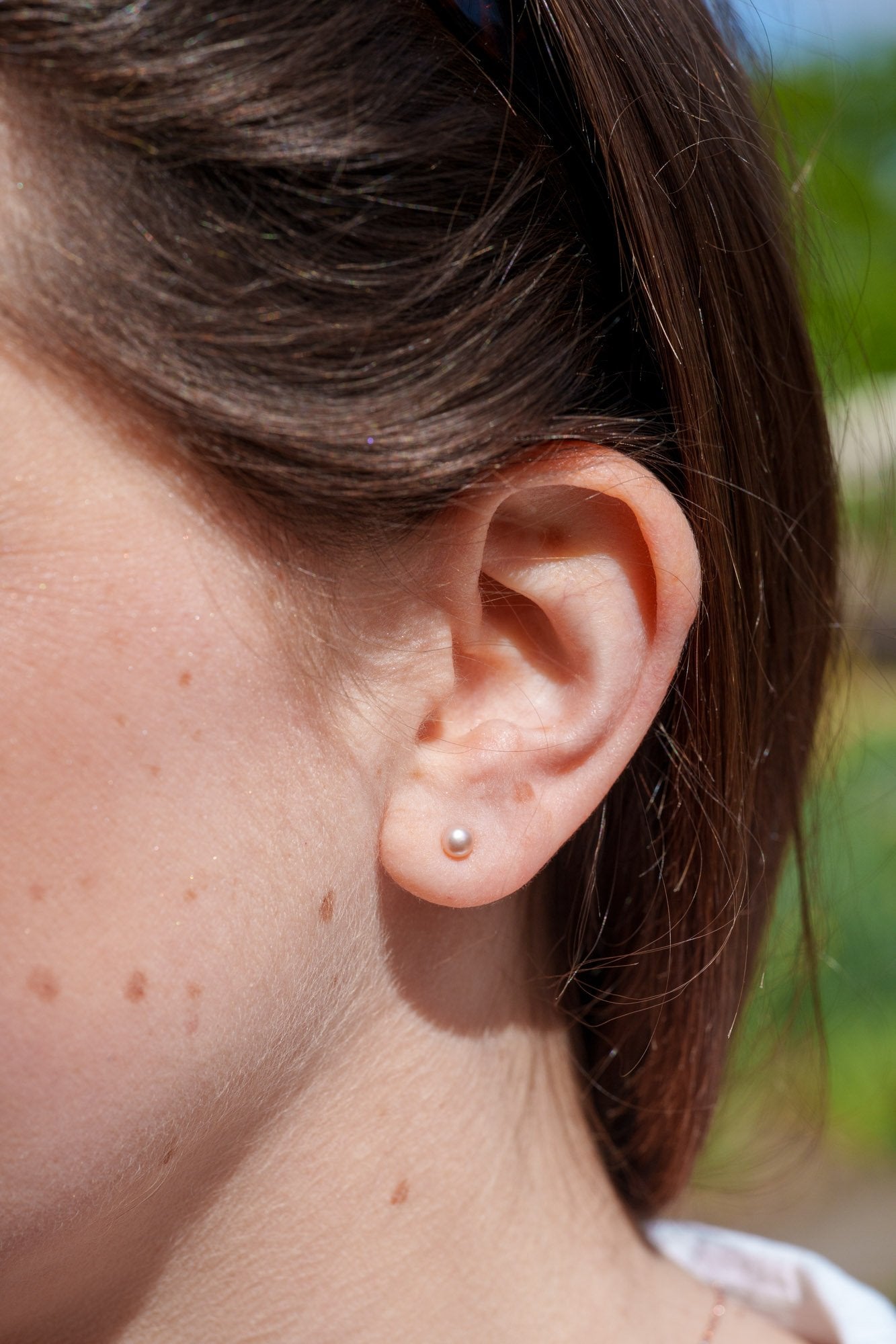 pink pearl silver stud earrings