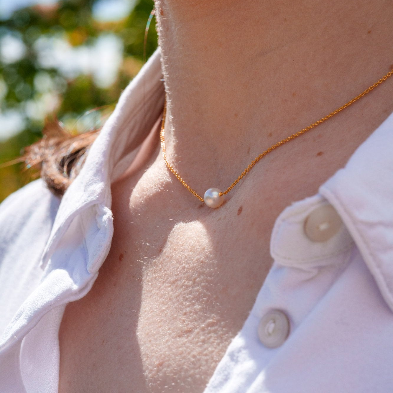 single white pearl yellow gold vermeil necklace