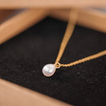 white pearl drop yellow gold chain necklace